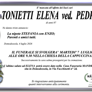 Tonietti Elena Ved. Pedrosi di anni 87