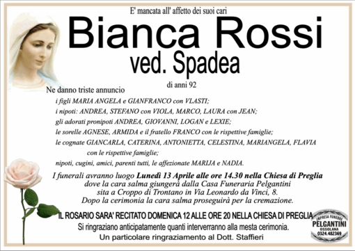 Bianca Rossi ved. Spadea di anni 92