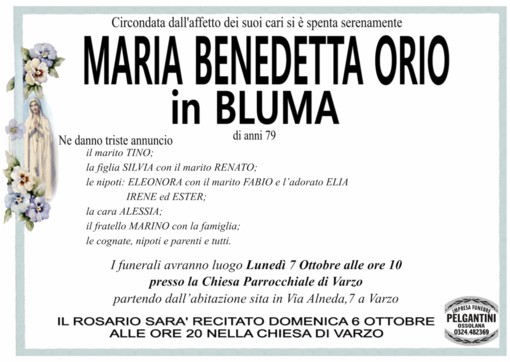 Maria Benedetta orio in Bluma di anni 79