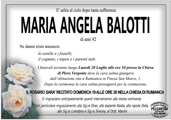 Maria Angela Balotti di anni 92