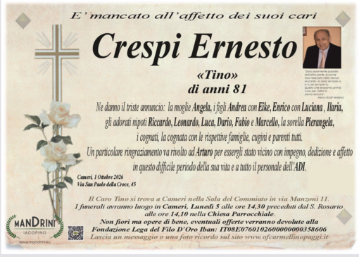 Crespi Ernesto "Tino" di anni 81 Crespi Ernesto "Tino" di anni 81