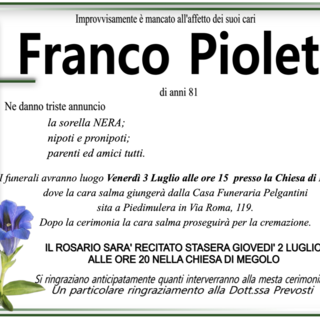 Franco Pioletti di anni 81