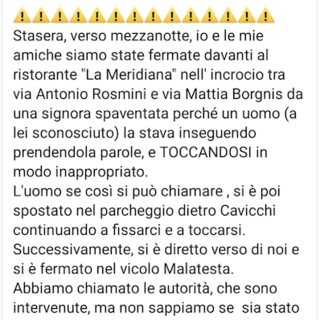 Paura in centro a Domodossola: uomo importuna una donna