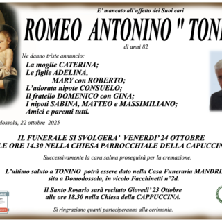 Romeo Antonio &quot;Tonino&quot; di anni 82