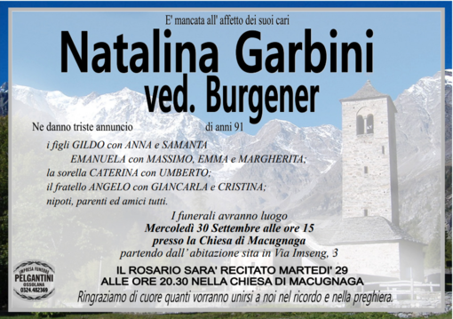 Natalina Garbini ved. Burgener di anni 91 Natalina Garbini ved. Burgener di anni 91