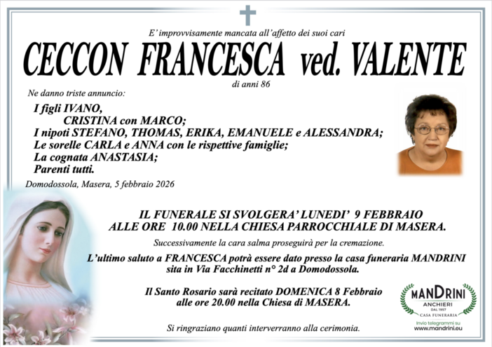 Ceccon Francesca ved. Valente di anni 86