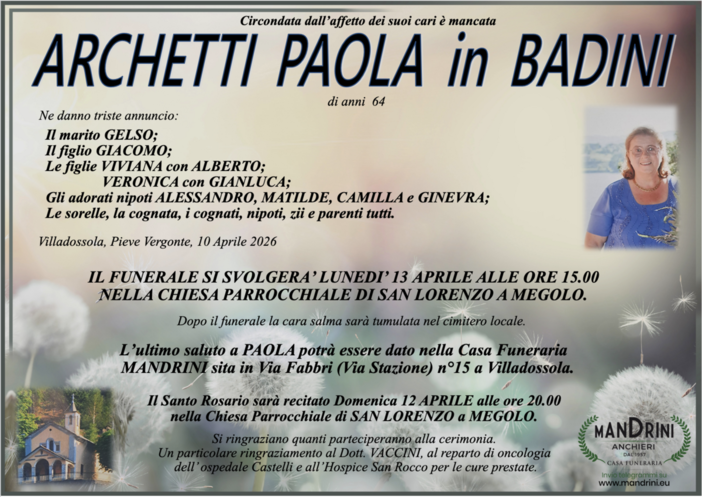 Archetti Paola in Badini di anni 64