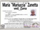 Maria "Mariuccia" Zanetta ved. Zana di anni 97
