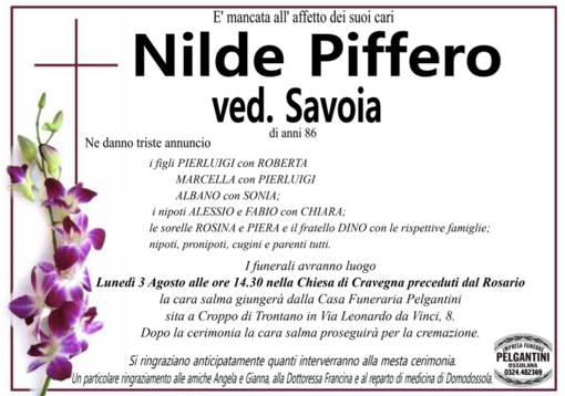 Nilde Piffero ved. Savoia di anni 86