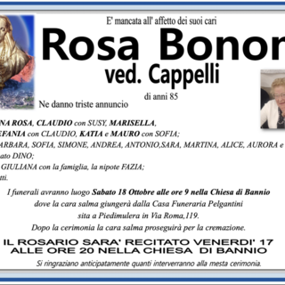 Rosa Bonomi ved. Cappelli di anni 85