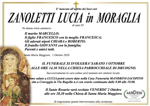 Zanoletti Lucia in Moraglia di anni 85