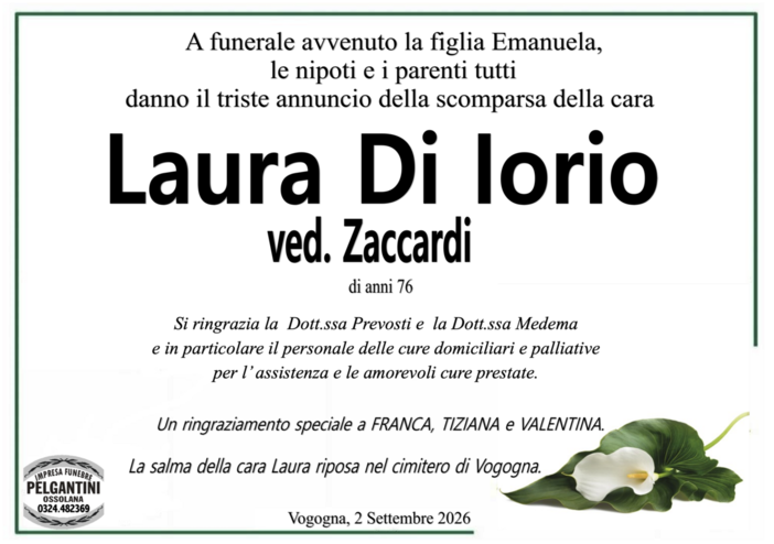 Laura Di Iorio ved. Zaccardi di anni 76