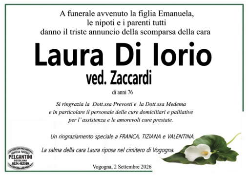 Laura Di Iorio ved. Zaccardi di anni 76
