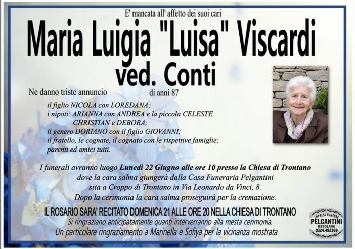 Maria Luigia "Luisa Viscardi" ved. Conti di anni 87