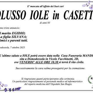 Colusso Iole in Casetti di anni di anni 83
