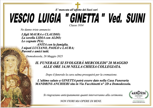 Vescio Luigia &quot;Ginetta&quot; ved. Suini classe 1934
