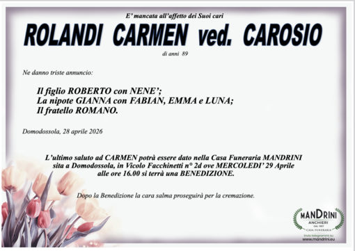 Rolandi Carmen ved. Carosio di anni 89