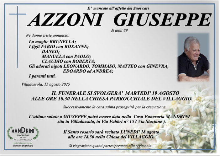 Azzoni Giuseppe di anni 89