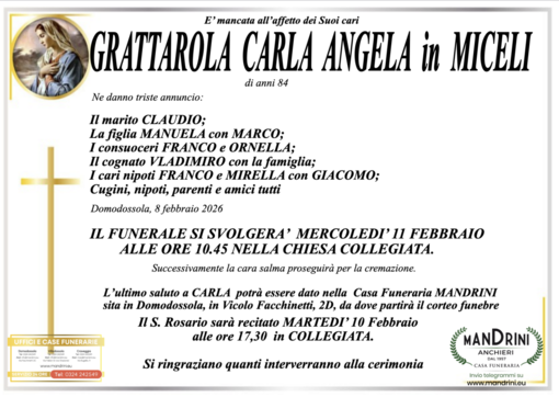 Grattarola Carla Angela in Miceli di anni 84