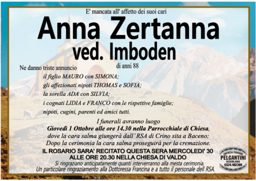 Anna Zertanna ved. Imboden di anni 88 Anna Zertanna ved. Imboden di anni 88