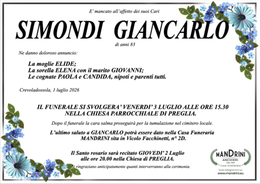 Simondi Giancarlo di anni 83