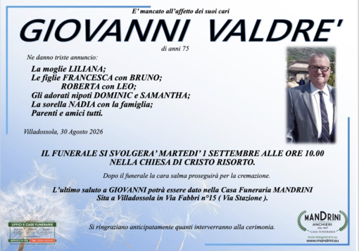 Valdrè Giovanni di anni 75