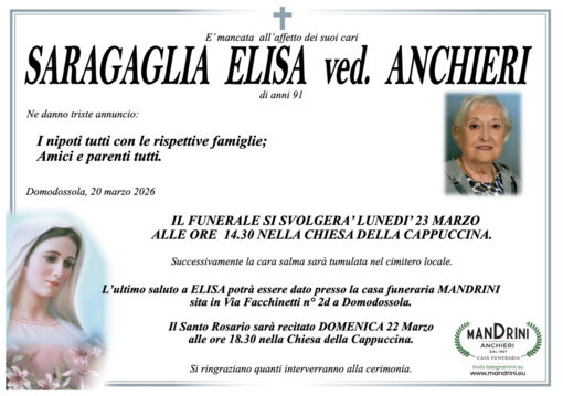 Saragaglia Elisa Ved. Anchieri di anni 91