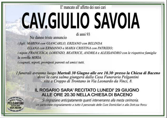 Cav Giulio Savoia di anni 93