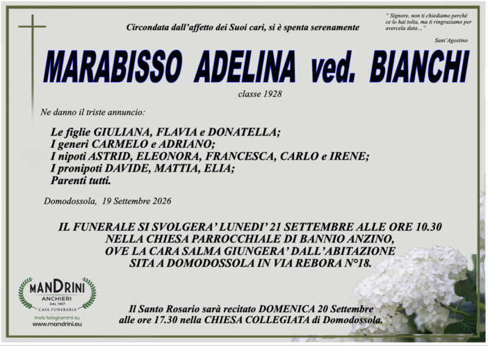 Marabisso Adelina ved. Bianchi classe 1928