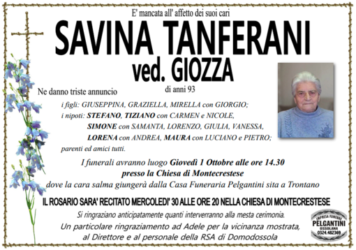 Savina Tanferani ved. Giozza di anni 93 Savina Tanferani ved. Giozza di anni 93