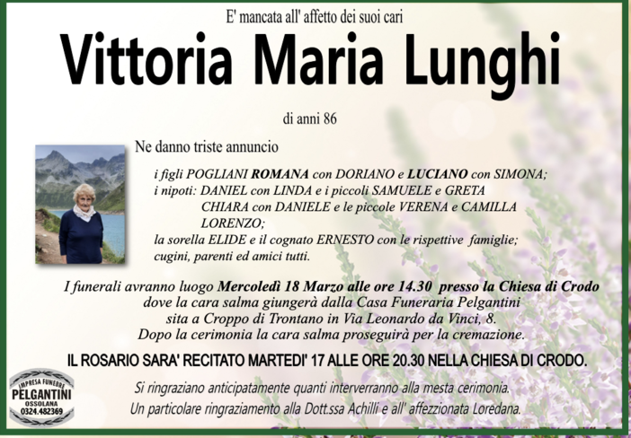 Vittoria Maria Lunghi di anni 86