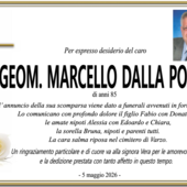 Geom. Marcello Dalla Pozza di anni 85