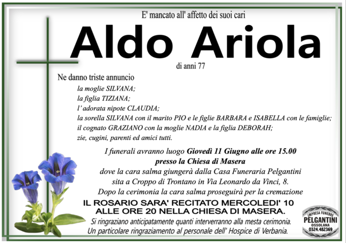 Aldo Ariola di anni 77