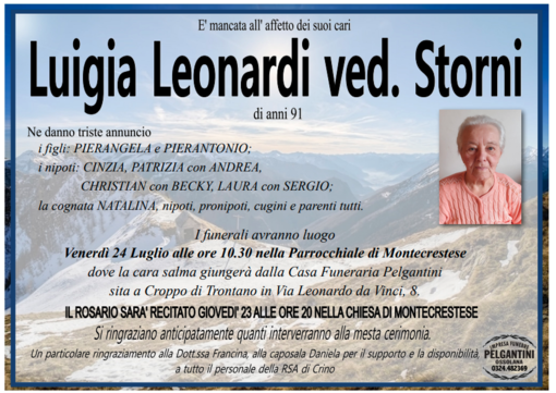 Luigia Leonardi ved. Storni di anni 91 Luigia Leonardi ved. Storni di anni 91