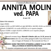 Annita Molini ved. Papa di anni 100 Annita Molini ved. Papa di anni 100