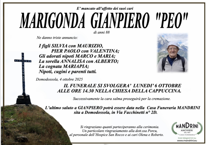 Marigonda Gianpiero &quot;Peo&quot; di anni 88