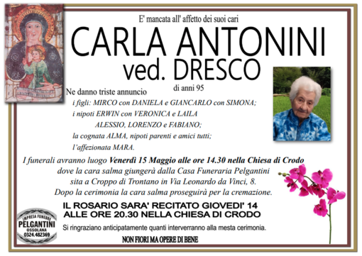 Carla Antonini ved. Dresco di anni 95