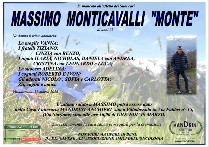 Massimo Monticavalli "Monte" di anni 65