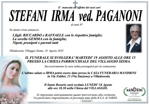 Stefani Irma ved. Paganoni anni 97
