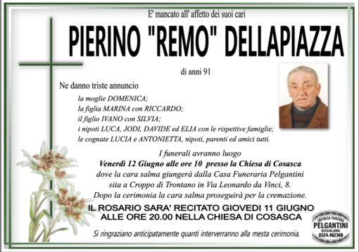 Pierino "Remo" Dellapiazza di anni 91