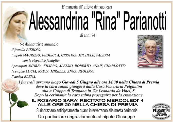 Alessandrina 'Rina' Parianotti anni 84