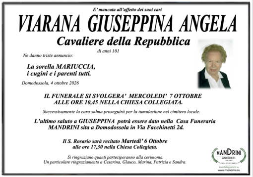 Viarana Giuseppina Angela. Cavaliere della Repubblica di anni 101 Viarana Giuseppina Angela. Cavaliere della Repubblica di anni 101
