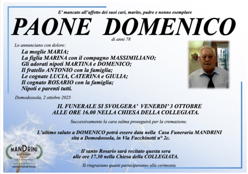 Paone Domenico di anni 78