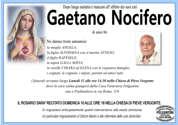 Gaetano Nocifero di anni 86