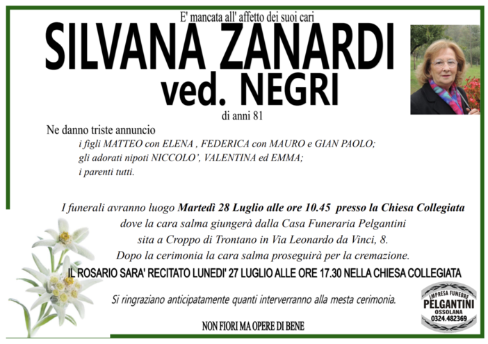 Silvana Zanardi ved. Negri di anni 81