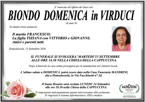 Biondo Domenica in Virduci di anni 92