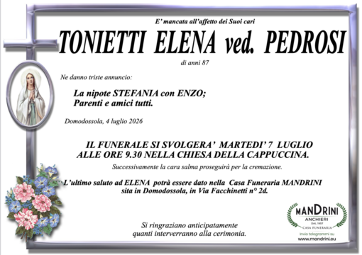 Tonietti Elena Ved. Pedrosi di anni 87 Tonietti Elena Ved. Pedrosi di anni 87