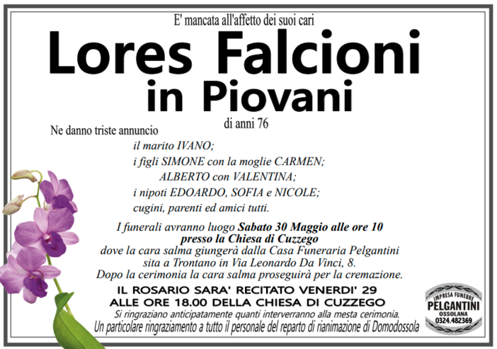 Lores Falcioni in Piovani di anni 76