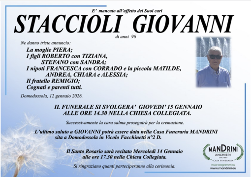 Staccioli Giovanni di anni 96