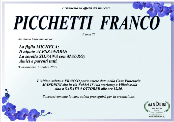 Picchetti Franco di anni 75